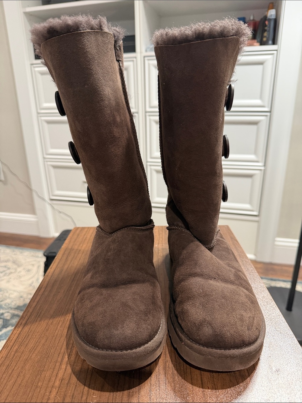 UGG Tall Triple Button Suede Boots in Brown - Picture 2 of 10
